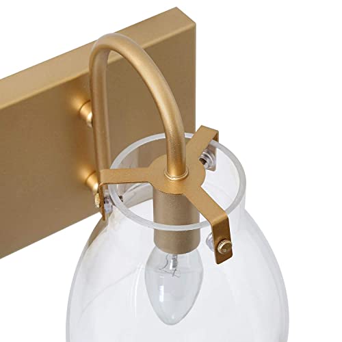 Image of KSANA 3-Light Modern Vanity Light Fixture, Brass Bathroom Lighting with Clear Glass Shades, 22 inch L