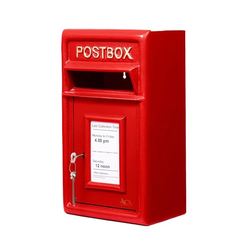 Assorted Collections Cassetta postale in ghisa resistente | Cassetta postale da parete | Cassetta postale con serratura e 2 chiavi | Facile da installare | Rosso, 24x17x44 cm, 11,8 kg