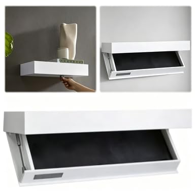 Mensola Scomparto Segreto, Mensola Galleggiante con Cassetto Nascosto a Scomparsa, Scaffale a Muro Svuotatasche in Legno Moderno per Casa, Ufficio, Camera e Ingresso (40cm)