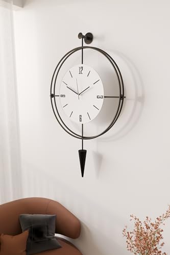 Image of FUNTLY Lavipen Black White Led Wall Clocks for Living Room, 50cm Large Modern Silent Wall Clock, Gold Clock with No Ticking, Scandinavian Design with Sweep Movement, for Home Decor (Black White Led)