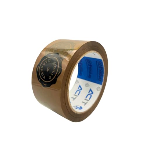 ACIT Nastro adesivo pacchi, Nastro adesivo marrone con sigillo di garanzia, Nastro imballaggio, Sigillo nero, per imballaggi e spedizioni, 66mt x 50mm (6 rotoli)