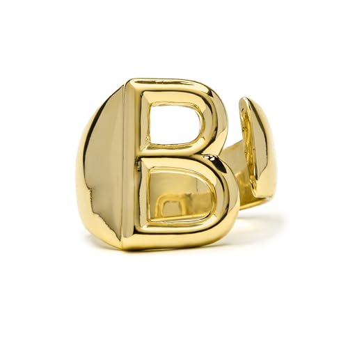 LUXENTER Anillo Personalizado acabado en Oro 18K. Letra B. Color Dorado. Anillo Ajustable. Joyas para Mujer - Modelo Alphabet