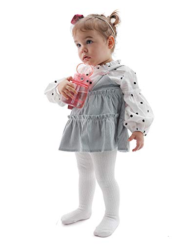 Image of EPEIUS Baby Girl Tights Cable Knit Cotton Seamless Footed Leggings 0-6Y | STAY-UP BABY TIGHTS. High elastic waist, smooth toe. Fits 0-3m newborn, infant & toddler. Ideal for daily wear & dresses.