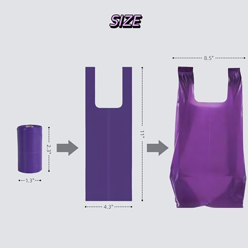 Image of Purple T-Shirt Poop Bags with Easy-Tie Handles(90 Count) | Leak-Proof, Extra Thick Waste Bags for Small Dogs & Cats,6 Rolls
