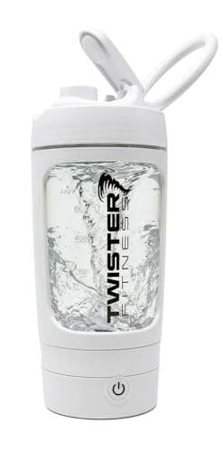 Twister Fitness Electric Protein Shaker Bottle Self-Stirring USB Rechargeable Mixer Cup for Protein Shakes & Meal Replacements BPA-Free Tritan Leak-Proof 21 oz (White)