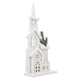TOYANDONA Décoration Lumineuse de Noël Château Blanc Petit Modèle en Bois, Ornement de Vitrine Lumineux pour Maison et Bureau, Accessoire de Fête Intérieur, Décor Délicat et Artisanal
