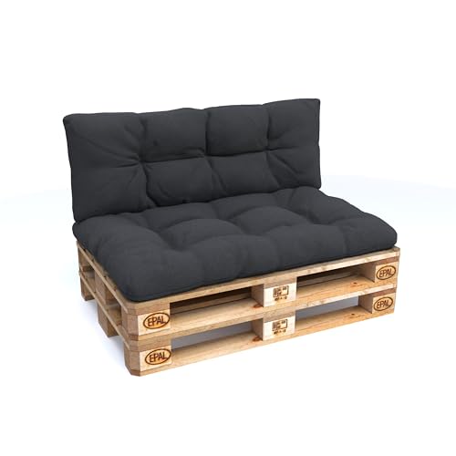POKAR Palettenkissen Palletenauflagen Palettenpolster Palettensofa Palettenmöbel 2er Set: 1x Sitzkissen 120x80 + 1x Rückenlehne 120x40,...
