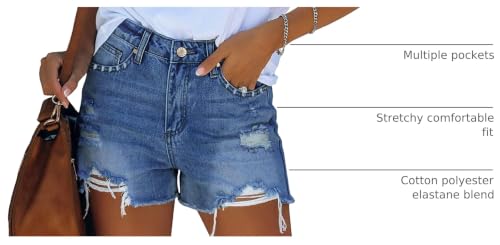 Image of onlypuff Women Denim Shorts Ripped Mid Waisted Jean Shorts with Pockets