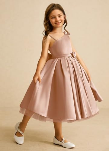 Girls One Shoulder Flower Girl Dress with Bow Knot Formal Dresses for Wedding Birthday Party3