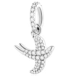 Scintillante Rondine Uccello Ciondolo Charms si Adatta Pandora Momenti Braccialetto, 925 Argento Animale Appeso Perline, Regalo di Primavera per gli Amici/Festa della Mamma/Figlia