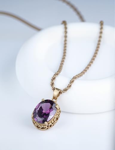 Vintage Pendant Necklace Gold Plated Amethyst Crystal Statement Jewelry for Women4