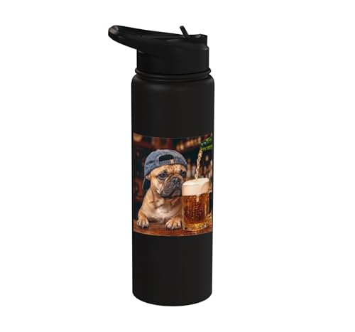 French Bulldog Drinking Beer Funny Dog Meme Stainless Steel Insulated Water Bottle