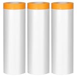 QWORK® 3 Rollos Película Protectora de Plástico contra el Polvo, 2,7 m x 20 m Película de Enmascarar con Cinta Autoadhesiva, para Pintar, Decorar, Cubrir Muebles