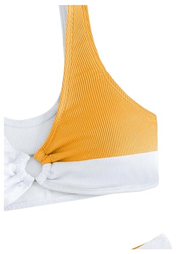SweatyRocks Girl's Two Piece Color Block Swimsuit V Neck Ribbed Bikini Set Bathing Suit Beachwear3