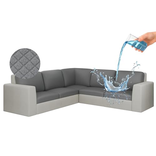 ALIECOM Grey Corner Sofa Cover 11pcs Waterproof Stretch