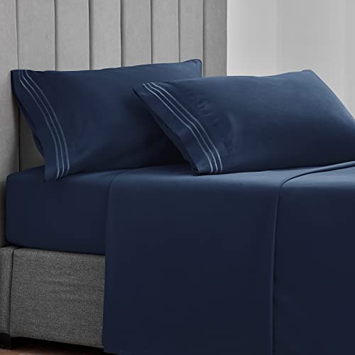 Cozylux Pillow Cases Queen Size Set Of 2 Luxury 1800 Series Double Brushed Microfiber Bed Pillow Cases Embroidered 2 Pack 20X30, Navy Pillow Covers With Envelope Closure,Soft And Comfortable #TOP2