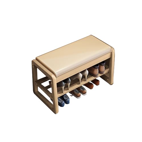 IYUESQ Zapatero con cojín, Organizador de Zapatos de Madera, Banco de Almacenamiento de 1 Nivel, para Sala de Estar y Pasillo (Madera Original, 55 x 34 x 42 cm).