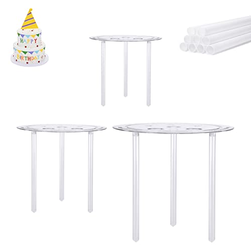olyee Cake Supports Set w/ 18 Pieces Cake Dowels Rods for Tiered Cake 3 Tier Cake Separator Plates Cake Stand Holder for Wedding Cake Construction & Stacking (4