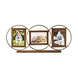 Melannco Three Opening Wood and Metal Tabletop Photo Collage, Made of Metal and Wood, Gold and Natural Finish, Displays One 7 x 5 inch and Two 5 x 7 Inch Photos