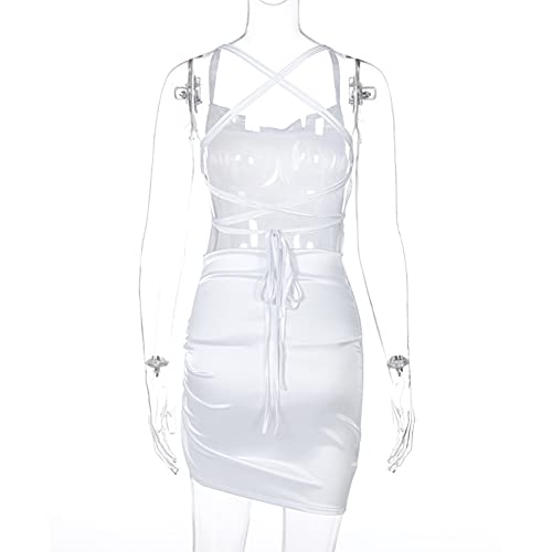 Image of JUMISEE Women Satin Ruched Lace Up Bodycon Mini Dress Sexy Backless Spaghetti Strap Party Dress for Cocktail Clubwear