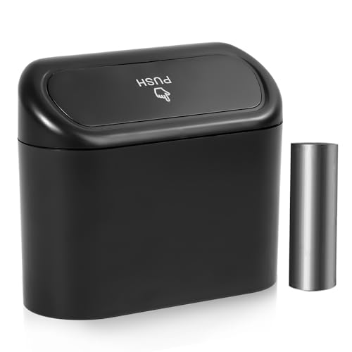NBTEPEM Car Trash Can with Lid, Mini Auto Garbage Can with 30 Trash Bags, Leakproof Automotive Garbage Container Bin, Multipurpose Organizers and Storage for Car, Home, Office (Black)