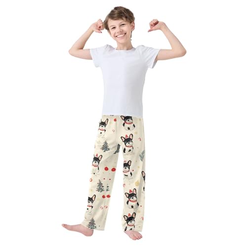 ZZXXB Christmas Bulldog Tree Boys Long Pants Soft Trousers Elastic Waist Kids Lounge Bottoms with Pockets S-XL3