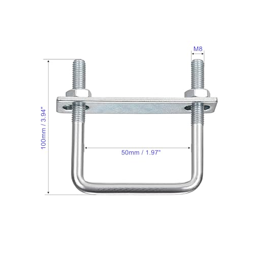 MACHSWON Square U-Bolt,4 Set Carton Steel M8 U Bolts 50mm(2") Inner Width 100mm Length with Nuts and Frame Plate for Automobiles Boat Trailer - Image 2