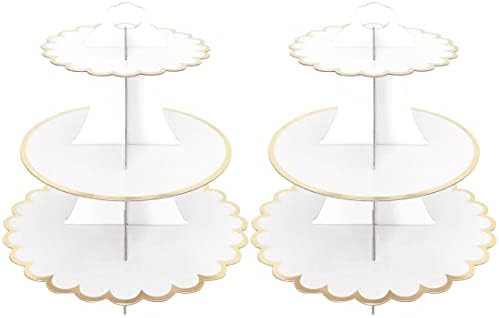 2 Pack Cardboard Cake Stand, 3 Tier Paper Dessert Round Cupcake Holder Tower Disposable Pastry Stand for Birthday, Afternoon Tea,Wedding Party Anniversary Christening Fruit Desserts Display