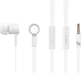 سماعة أذن ستيريو سلكية D2 بتصميم مريح مع فيشة 3.5 ملم للموبايل من سيليبريت، لون أبيض