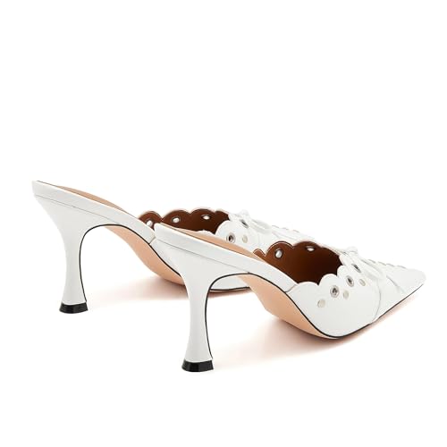 Image of Kitten Heel Mules for Women Bow Tie Suede Stiletto Heels Mule Pointed Toe Studs Slide Heeled Sandal Pumps for Wedding Dress Party