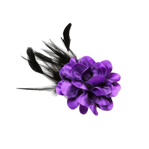 Image of Flower Brooch Pin Silks Wonderful Rose Camellia Feather Charm Fashion Beautiful Created Clip Hair Flowers Brooches Accessories Idea for Party Dance Wedding Banquet for Elegant Women Girl Gift