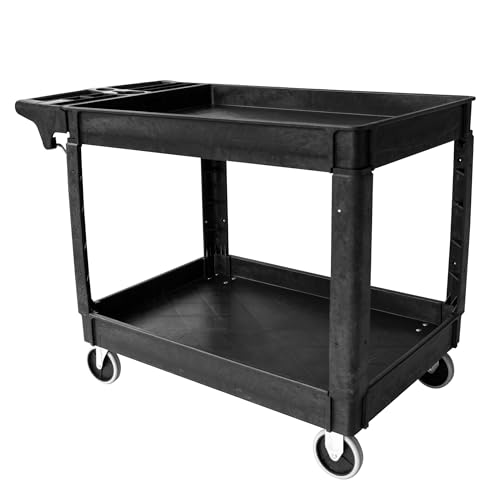 MaxWorks 80858 2-Tier Heavy-Duty Utility Service Cart, 500 lb Capacity Rolling Tool Cart with 5" Swivel Casters, Polypropylene Shelves for Garage, Workshop, Warehouse & Office (46" x 25.5" x 33.5")