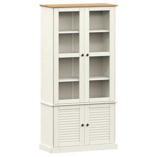 vidaXL Vitrine, Glasvitrine mit Einlegeböden viel Stauraum, Schrank mit Glastüren, Küchenschrank Hochschrank Highboard, Weiß Massivholz Kiefer vidaXL Vitrine, Glasvitrine mit Einlegeböden viel Stauraum, Schrank mit Glastüren, Küchenschrank Hochschrank Highboard, Weiß Massivholz Kiefer
