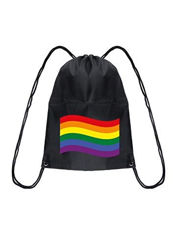 HENBRANDT - Bolsa con cordón, diseño de bandera del orgullo gay, color negro con bandera del orgullo