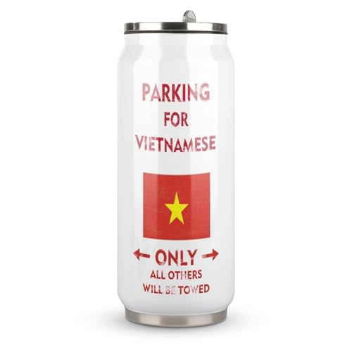 Yelolyio Gobelet de voyage en acier inoxydable avec couvercle et paille, motif drapeau du Vietnam avec inscription « Parking for Vietnamese Only All Others Will Be Towed »