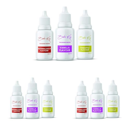 Image of BAKE KING Combo of Butterscotch Pineapple and Vanilla Flavour 30ML Each Essence for Baking Cakes Jams Jelies Cookies Ice Creams and Puddings Liquid Food Essence (Set of 3) (Pack of 3)