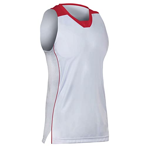 Prime Basketball Jersey, Girl's Small, White with Scarlet Red Trim