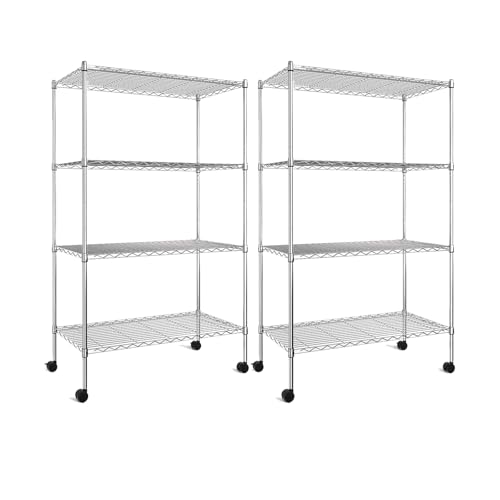 Image of Simple Deluxe Heavy Duty 4-Shelf Shelving with Wheels, 35.43 inch D x 17.72 inch W x 61.02 inch H Adjustable Steel Organizer Wire Rack 1000 Lb Capacity, Chrome, 2 Pack
