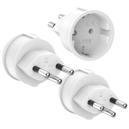 Deutschland auf Schweiz 3 Stück Adapter Deutschland Schweiz, EU auf Schweizer Stecker, Schweiz Reiseadapter, Typ C/E/F Steckdose zu Typ J Stecker für Malediven, Ruanda, Liechtenstein