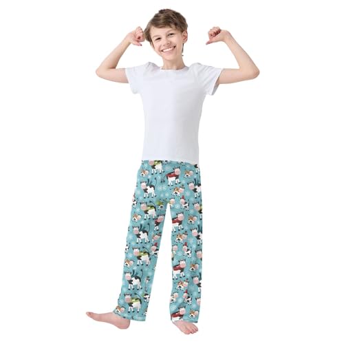 Winter Milk Cow Snowflake Boys Long Pants Soft Trousers Elastic Waist Kids Lounge Bottoms with Pockets S-XL2