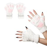 WOVOWOVO Cat Paw Fingerless Gloves for Women Girls Halloween Cute White Kitty Cat Cosplay Costume Accessories Furry Bear Paws Claws Glove
