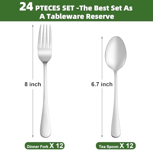 image for WISKEMA 24 Pcs Forks and Spoons Silverware Set, Food Grade Stainless S