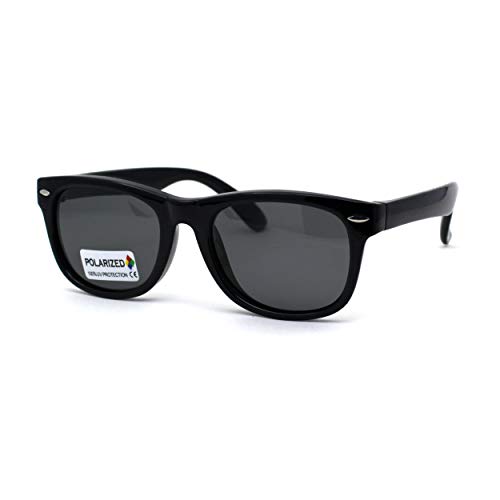 SA106 Polarized Boys Kids Size Horn Rim Hipster Crush Proof Sunglasses All Black