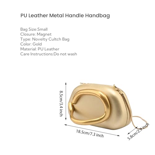 Image of Women PU Leather Metal Handle Handbag Trendy Commuting Compact Stone Purse Hand-held Causal Shoulder Clutch Bag
