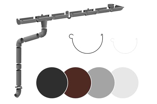 RAINWAY L Regenrinnen Komplettset (1 Dachseite) - PVC-U Kunststoff in 4 Farben, für Dachflächen  100m² empfohlen (Set für min. 12 Meter, grau) Dachrinne Gartenhaus Carport