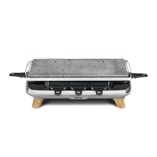 Tefal Raclette Pierrade Gourmet, Raclette pierrade 2-en-1, Utilisation en intérieur, 1350 W, Pierre naturelle, 8coupelles Maxi Profondes, Facile à nettoyer, Gris, Pieds effet bois PR620D12