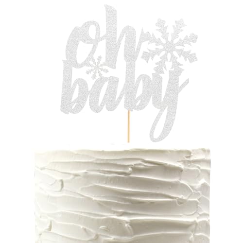 Arthsdite 1Pc Snowflake Oh Baby Cake Topper Glitter Baby Shower Snowflake Cake Pick Decorations for Winter Snowflake Theme Baby Shower Kids Birthday Party Supplies - Silver Glitter