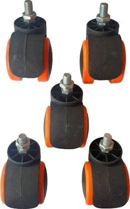 Image of K25 Heavy Duty Office Chair Nylon Twin Wheels Tyres Caster Screw Type /Load capacity-150 kg (Pack of 5 Pieces, Orange, 50 mm)