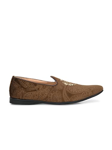 Image of San Frissco Men's Formal Loafers with Velvet Embroidered Design Trending Shoes /Moccasins Jutti for Festive, Wedding, Party Slip-On Loafers /Stylish Lightweight and Comfortable Mojaris