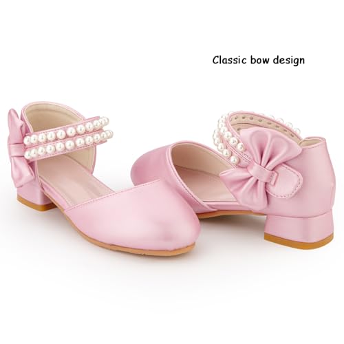 Girls Dress Shoes - Closed Toe Heels with Bow & Flower Embellishments for Wedding & Party3